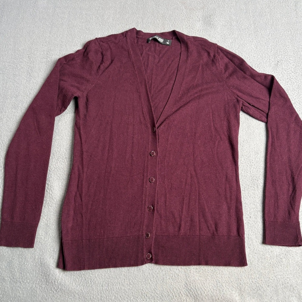 7th Avenue New York & Company Burgundy V-Neck Button Front Cardigan Sweater M